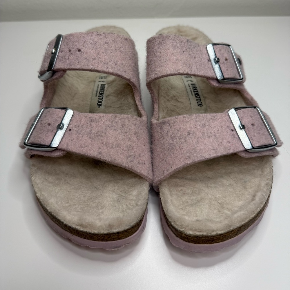 Birkenstock Arizona Wool Slides Soft Pinck Natural Size 37